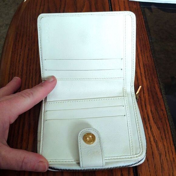 Celine Blue Signature Suede White Leather Wallet Zipper Change Pouch Snap - Picture 7 of 9